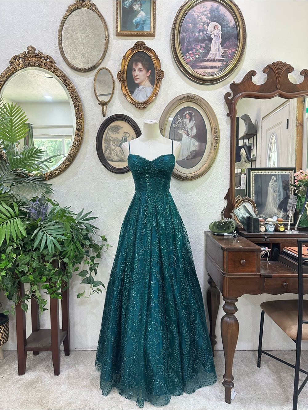 Blondie Nites Teal Green Sequined Maxi Gown